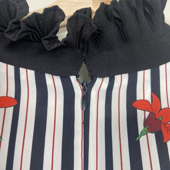 ELOQUII Black White Striped Red Floral Boho Midi Dress Sz 22 Cottagecore Ruffle - Picture 9 of 16